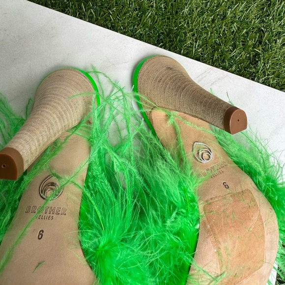 Brother Vellies Green Palms Feather Mules size 6 women - Picture 10 of 12